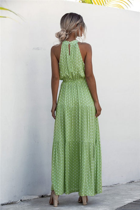 Women's Polka Dot Halter Maxi Dress