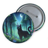 Majestic Forest Black Kitty Unicorn Pin Button