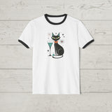 Mid Century Modern Atomic Cat Lovers 1950s Martini - Ringer Retro T-Shirt