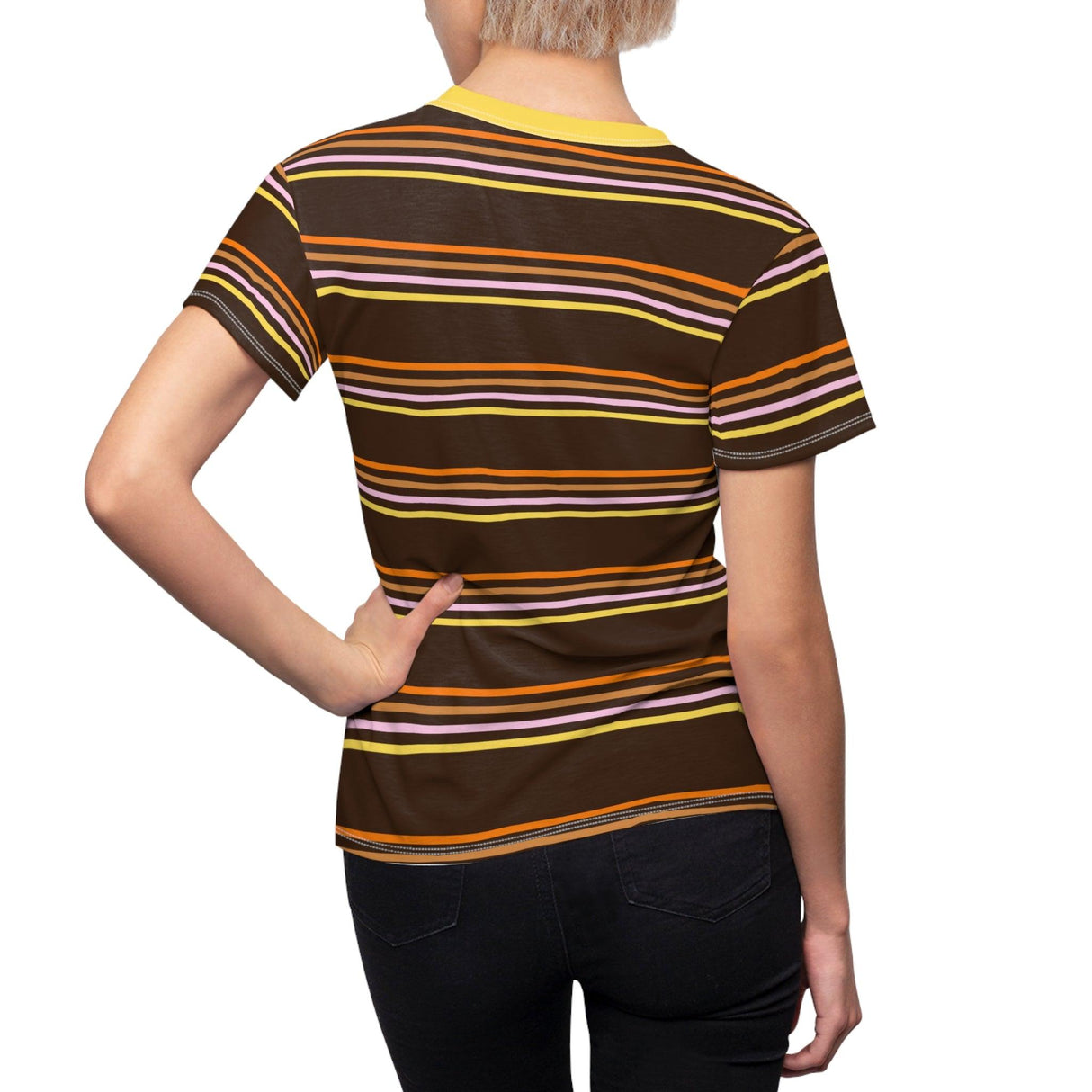 I Raided My Little Bro's Closet in Dark Brown with Pink, Orange, Yellow Stripes - Womens Retro Shirt