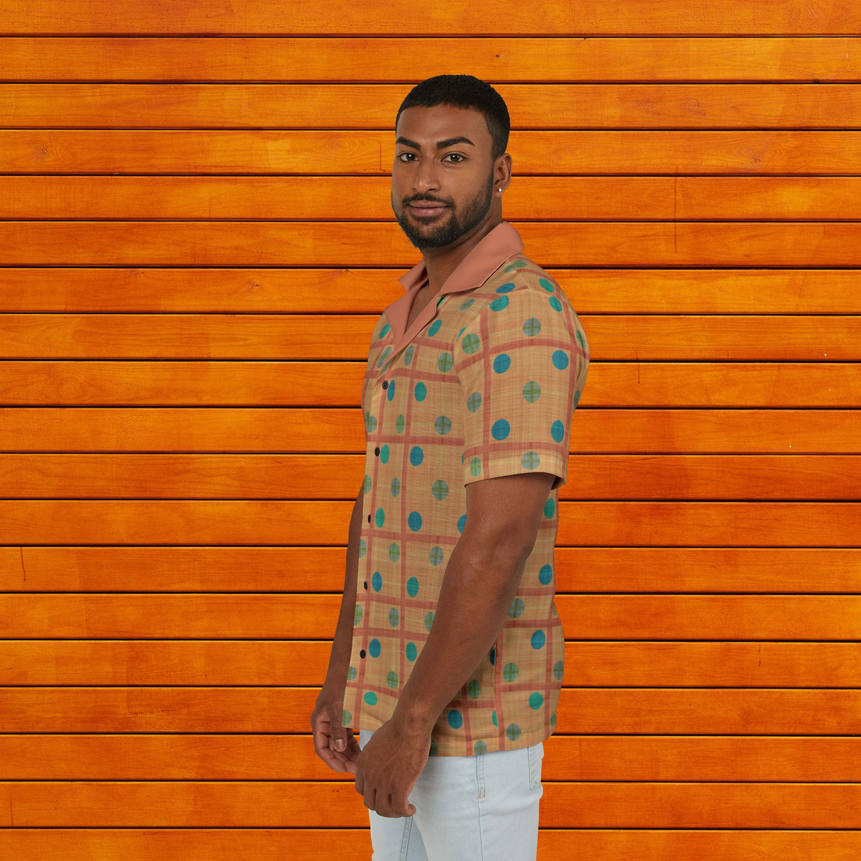 Orange Retro Grid Button Up Shirt