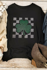 Rhinestone Checkered Lucky Clover Women's Sweatshirt