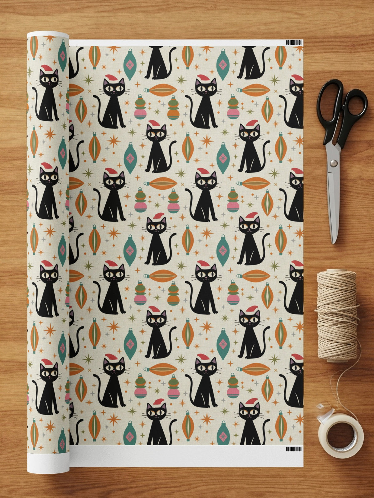 Retro Black Cats Colorful Unique Wrapping Paper Roll