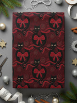 Christmas Cat Wrapping Paper with Festive Bows Design