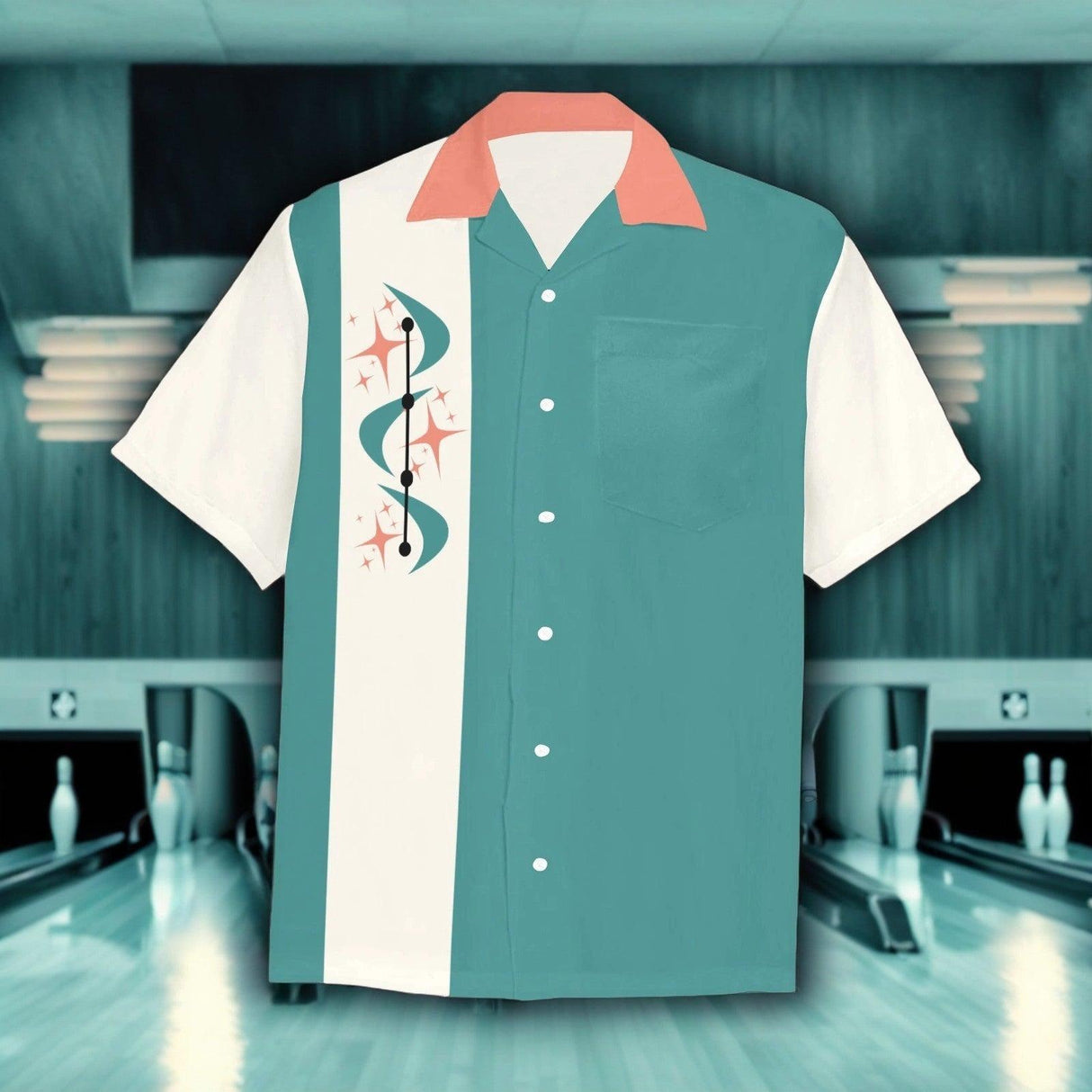 Atomic Starburst in Teal - Retro Button Up Shirt