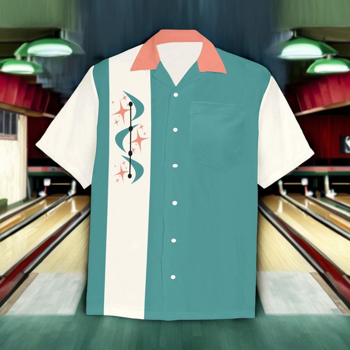 Atomic Starburst in Teal - Retro Button Up Shirt