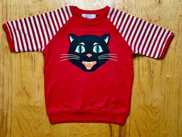 Bettie Cat Red Striped Pullover Copped Sweater