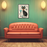 Black Cat Martini Framed Canvas