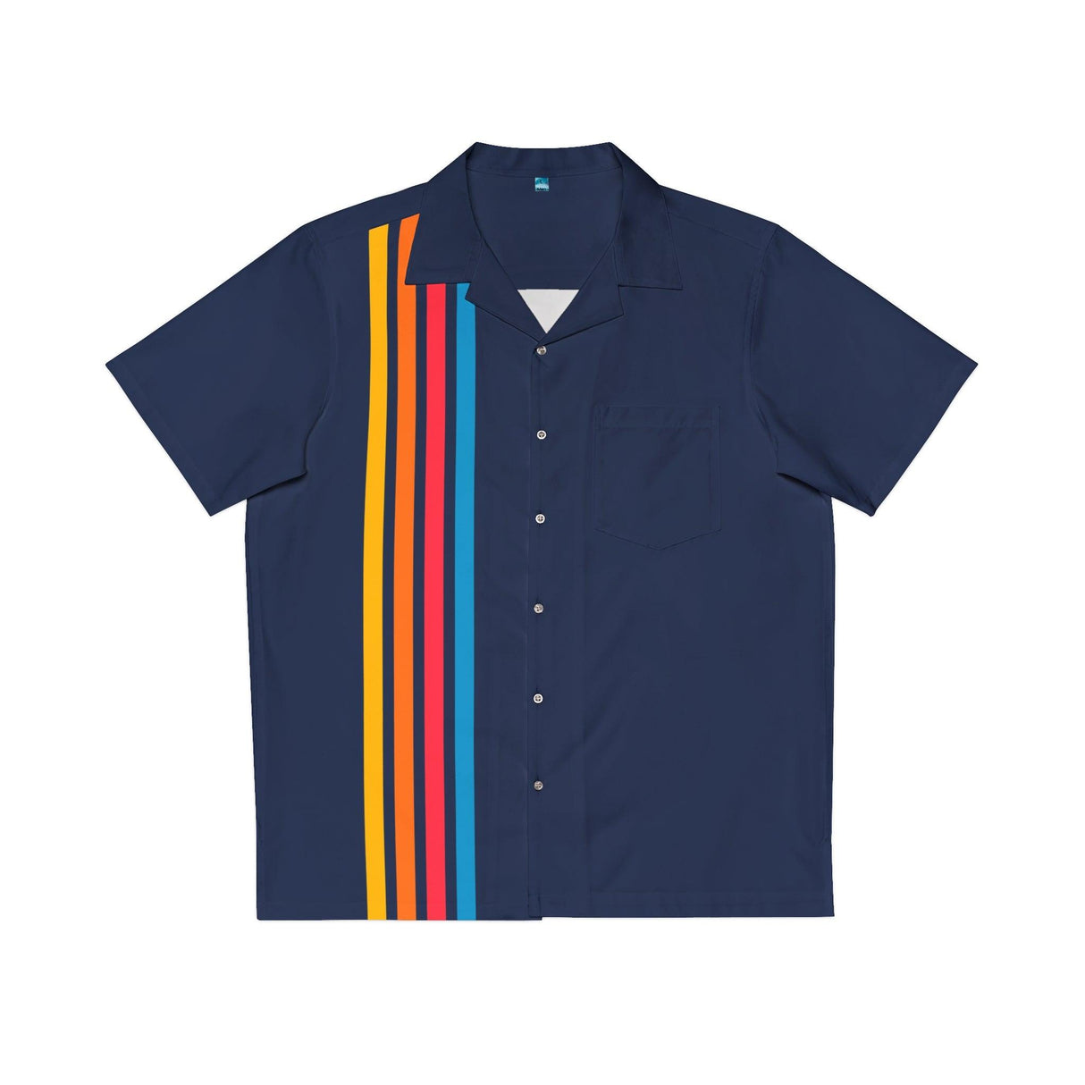 Midnight Blue Retro Stripes Bowling Style - Retro Button Up Shirt