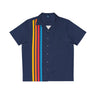 Midnight Blue Retro Stripes Bowling Style - Retro Button Up Shirt