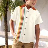 Boys Red Retro Striped Bowling Style - Retro Youth Button Up Shirt