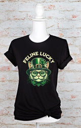 Feline Lucky Graphic Crew Neck T-Shirt