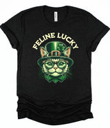 Feline Lucky Graphic Crew Neck T-Shirt