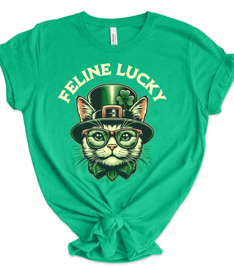 Feline Lucky Graphic Crew Neck T-Shirt