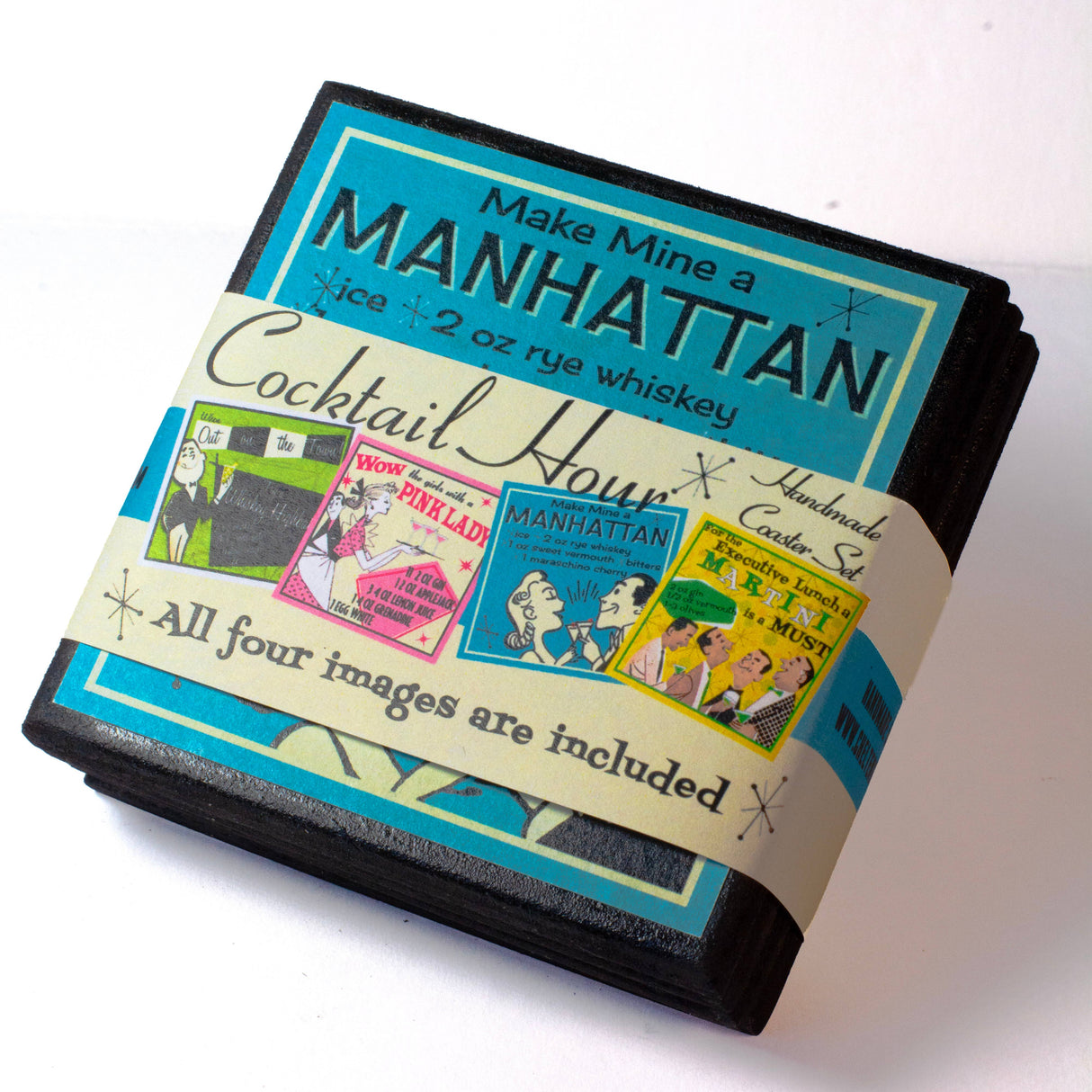 Retro Cocktail Recipe Drink Coaster Set