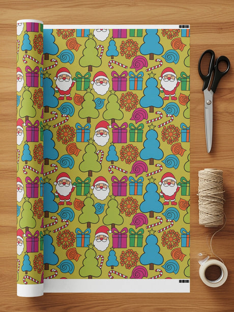 Colorful Santa and Presents Gift Wrapping Paper Sheet