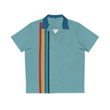 Steel Blue Steve with Retro Stripes - Bowling Style - Retro Button Up Shirt