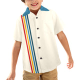 Boys Blue Retro Striped Bowling Style - Retro Youth Button Up Shirt