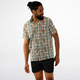 Mod Square Camp Spread Collar Short Sleeve - Retro Button Up Shirt