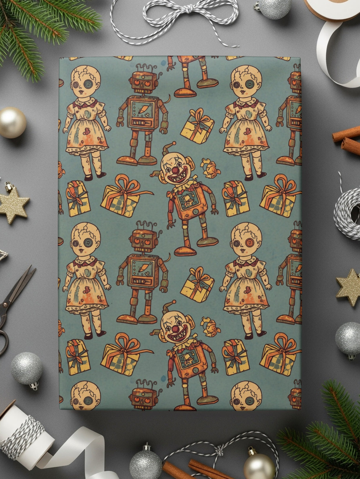 Quirky Retro Toys and Gifts Themed Wrapping Paper