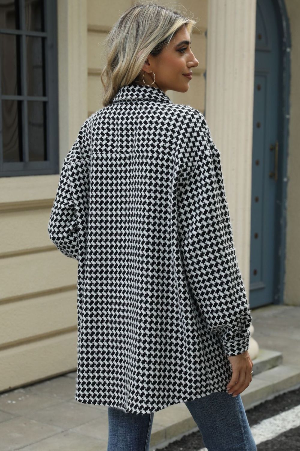 60s Mod Houndstooth Button Up Dropped Shoulder Coat