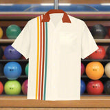 Red Retro Striped Bowling Style - Retro Button Up Shirt