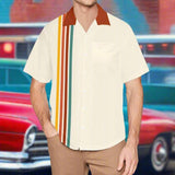 Red Retro Striped Bowling Style - Retro Button Up Shirt