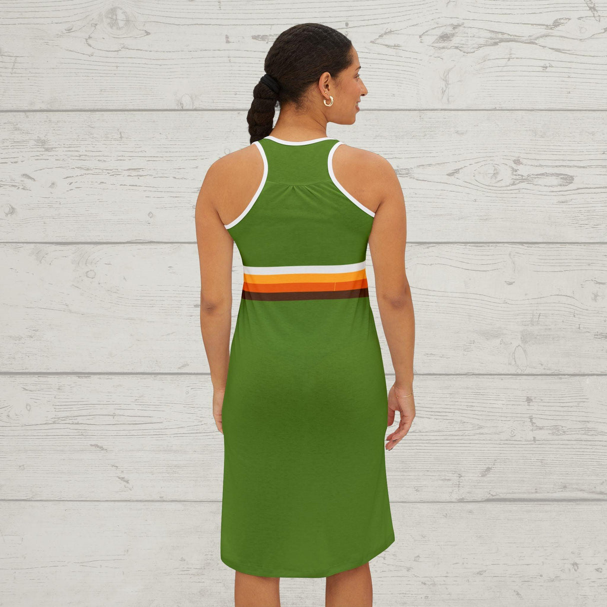 Lime Green Retro Colors Sunset Stripes - Women's Racerback Dress