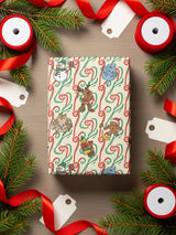 Festive Christmas Candy Cane and Characters Wrapping Paper