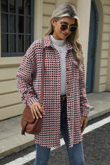 60s Mod Houndstooth Button Up Dropped Shoulder Coat