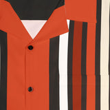 Fire Red Striped Bowling Style -Retro Button Up Shirt