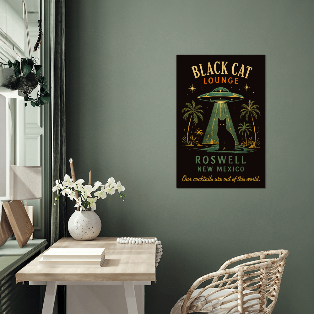 Black Cat Lounge Roswell Metal Art Print