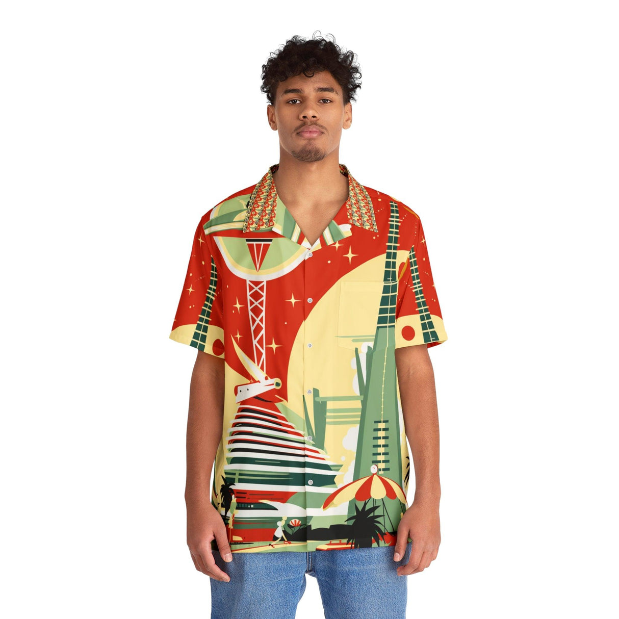 Atomic Vegas Futuristic Red - Retro Button Up Shirt