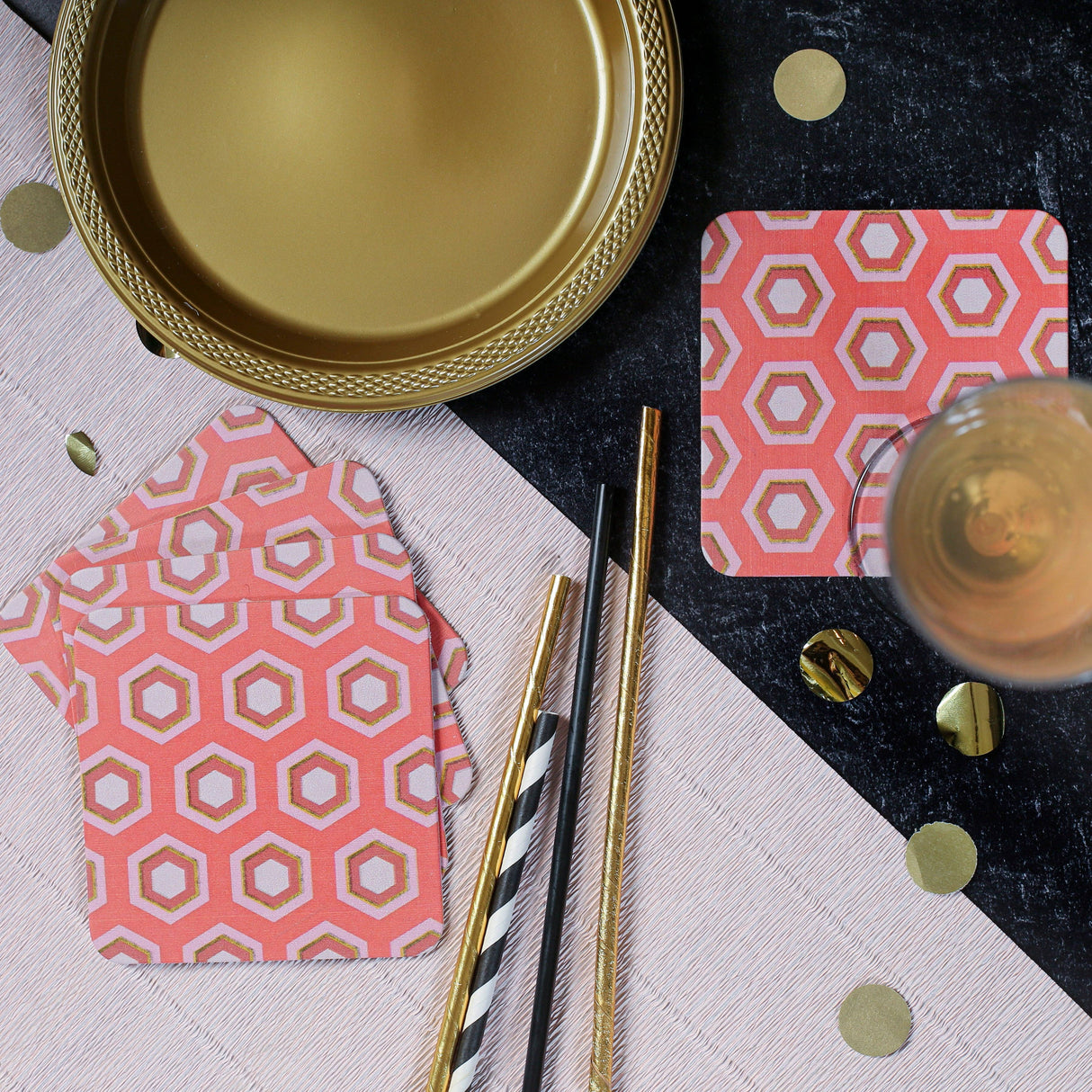 Pink Hexagon Mid-Century Modern Coasters