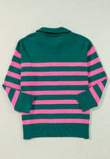 Y2K Contrast Striped Quarter Zip Long Sleeve Sweater