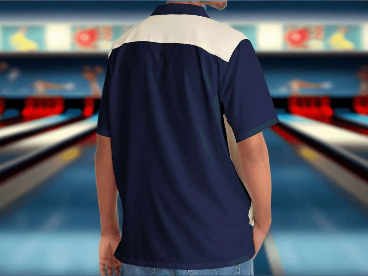 I'm Not Square in Blue and White Atomic Bowling Style - Retro Button Up Shirt