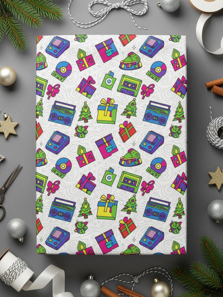 Festive Wrapping Paper with Colorful Holiday Icons