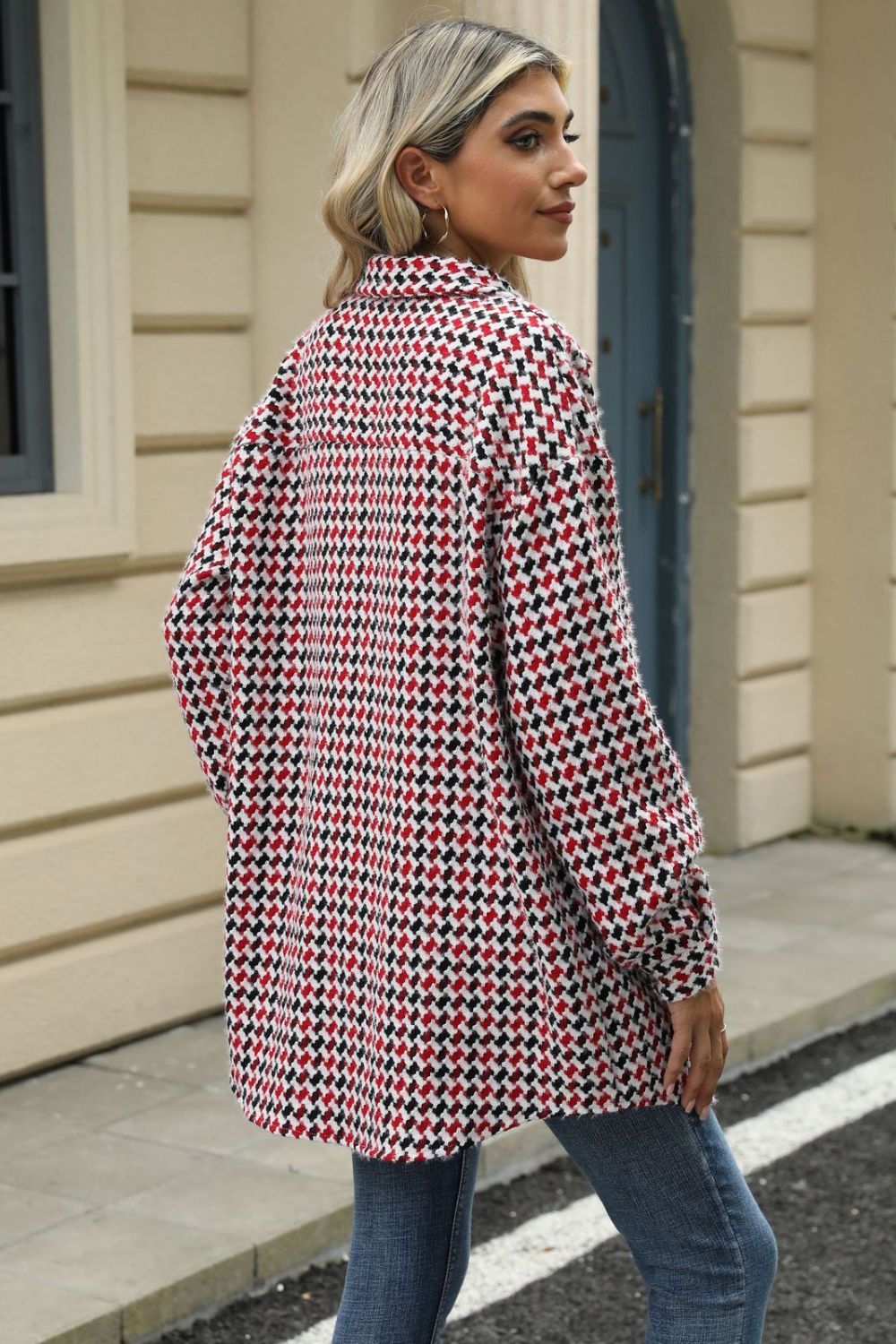 60s Mod Houndstooth Button Up Dropped Shoulder Coat