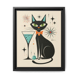 Black Cat Martini Framed Canvas