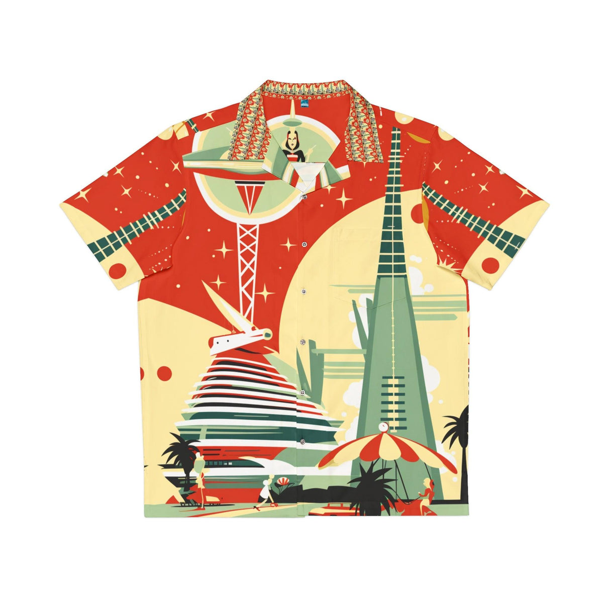 Atomic Vegas Futuristic Red - Retro Button Up Shirt