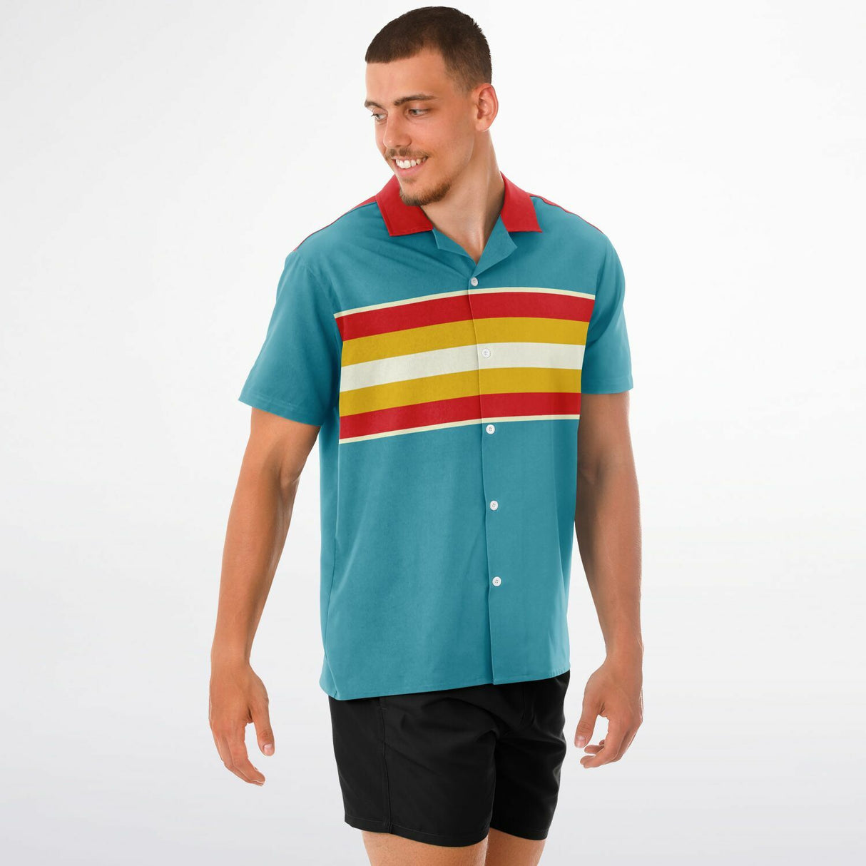 Retro Rocket Spread Collar Short Sleeve  - Retro Button Up Shirt