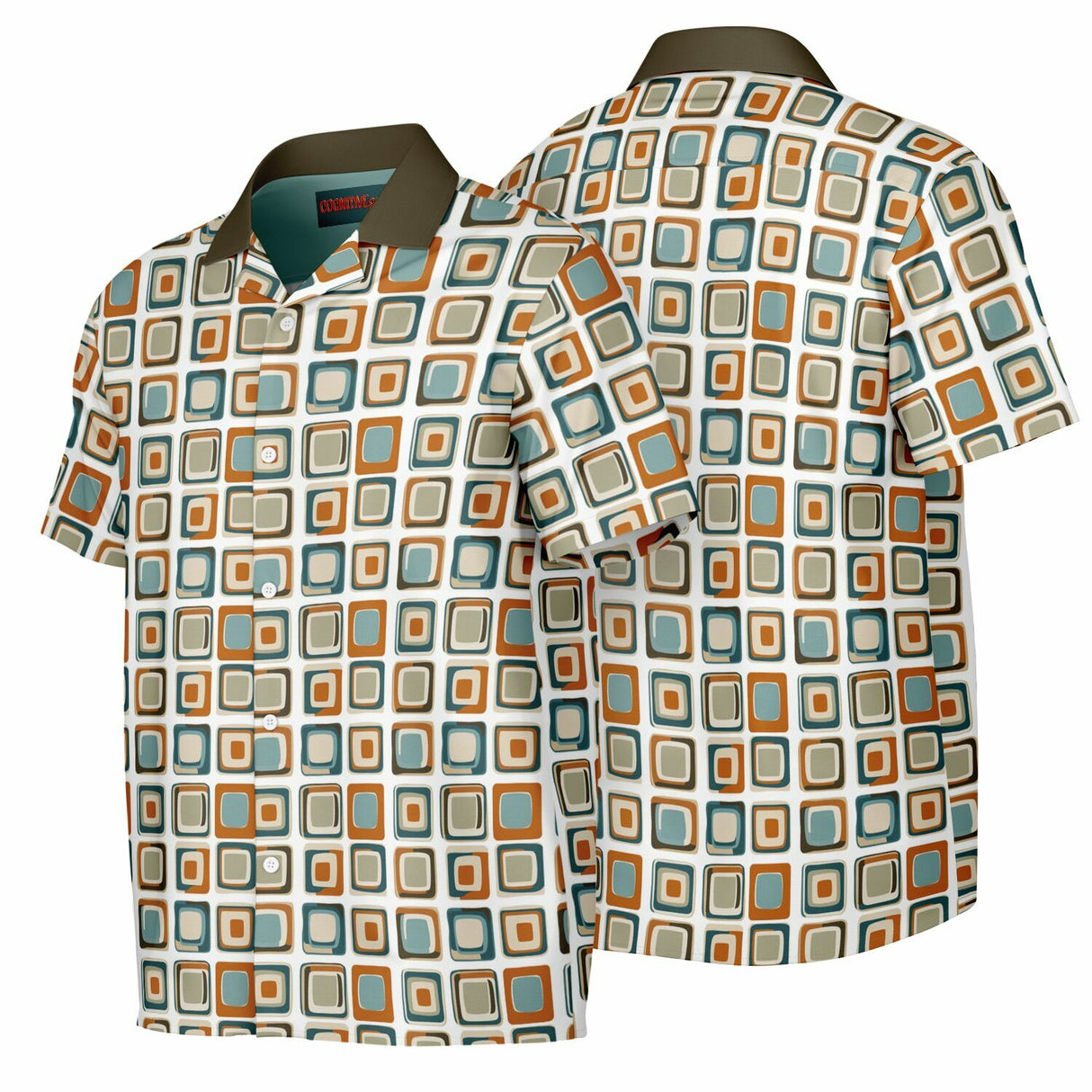 Mod Square Camp Spread Collar Short Sleeve - Retro Button Up Shirt