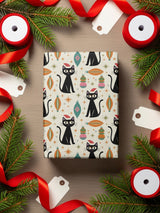 Festive Retro Black Cat Pattern Holiday Gift Wrap