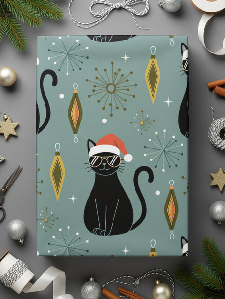 Funky Black Cat with Sunglasses Christmas Festive Wrap