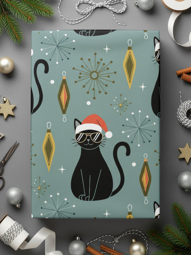 Funky Black Cat with Sunglasses Christmas Festive Wrap