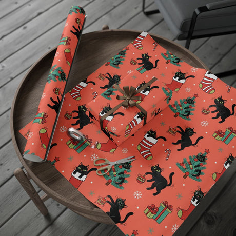 Christmas Black Cat and Gifts Wrapping Paper Roll