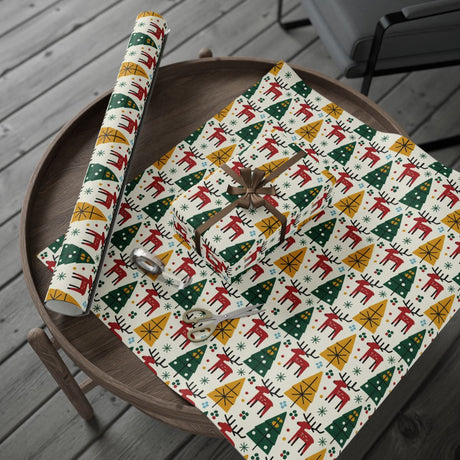 Festive Holiday Wrapping Paper with Reindeer and Trees