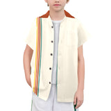 Youth Red Retro Striped Bowling Style - Retro Button Up Shirt