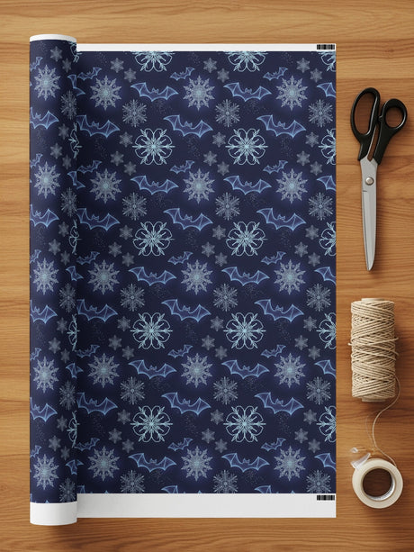 Blue Snowflake and Bat Design Wrapping Paper