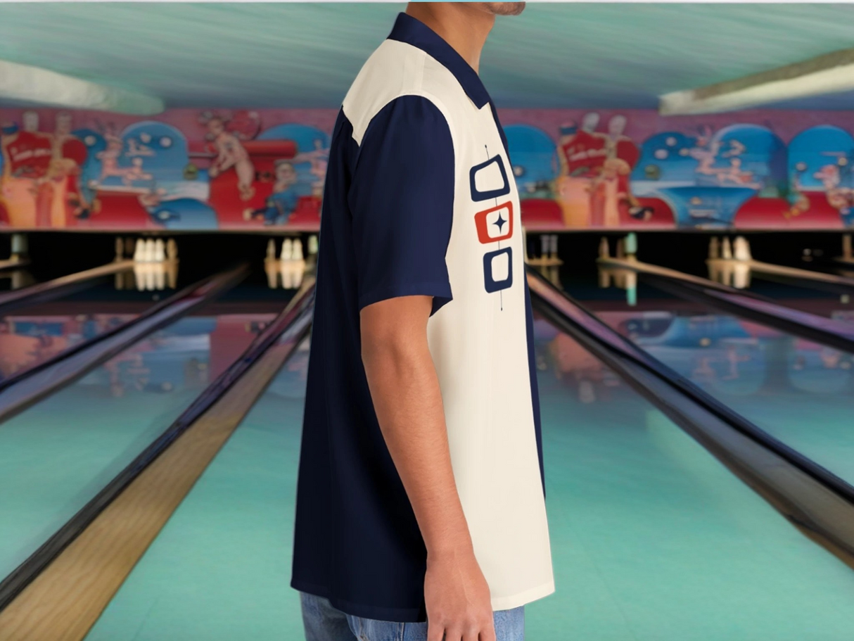 I'm Not Square in Blue Atomic Bowling Style - Retro Button Up Shirt